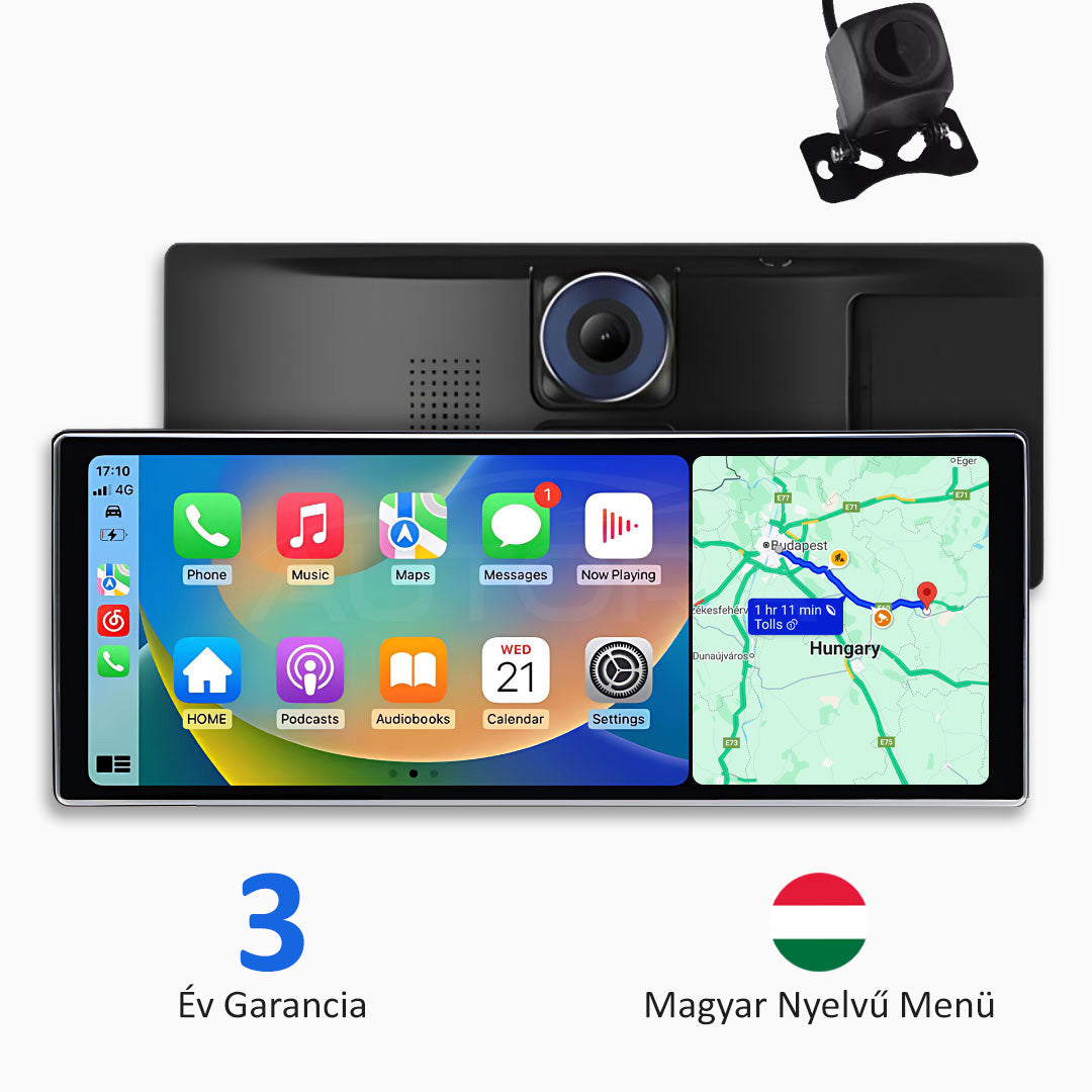 Univerzális Autós Multimédia Rendszer Apple CarPlay, Android Auto és Menetkamera Funkcióval (2025-ös Modell)