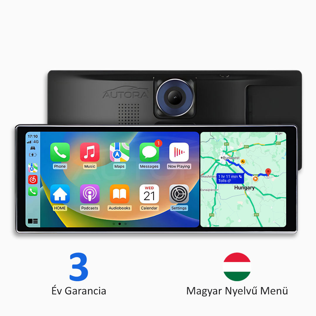 Univerzális Autós Multimédia Rendszer Apple CarPlay, Android Auto és Menetkamera Funkcióval (2026-ös Modell)